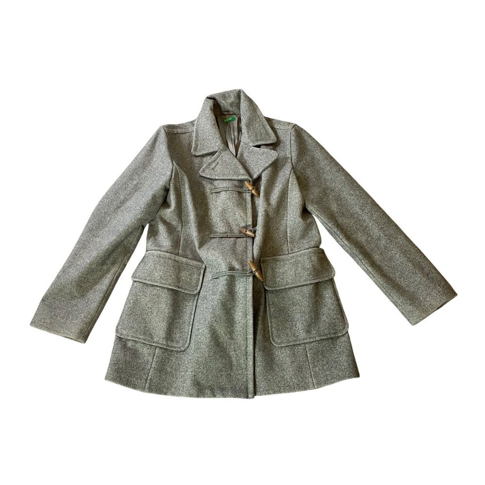 Benetton Womens Wool Blend Gray Peacoat Made In Italy Large